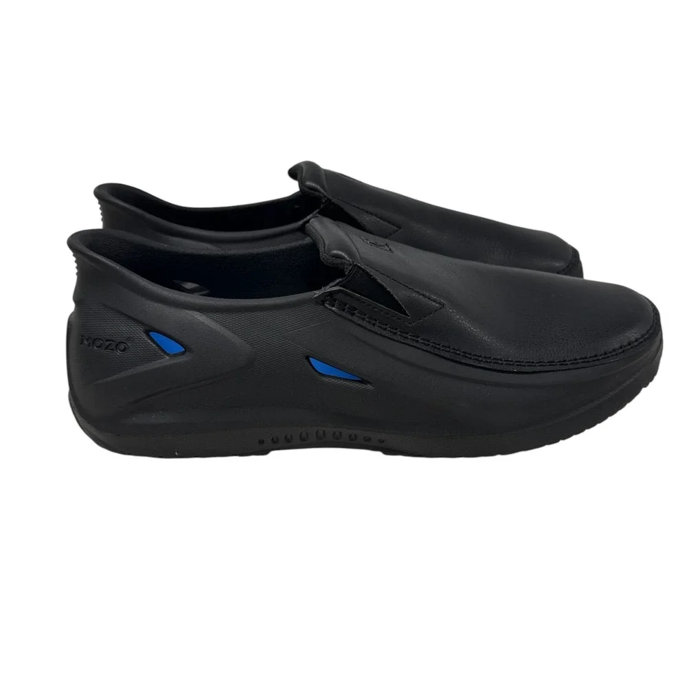 MOZO M22021 Sharkz II Mens 10 Slip Resistant Work Black Shoes For Crews Slip On